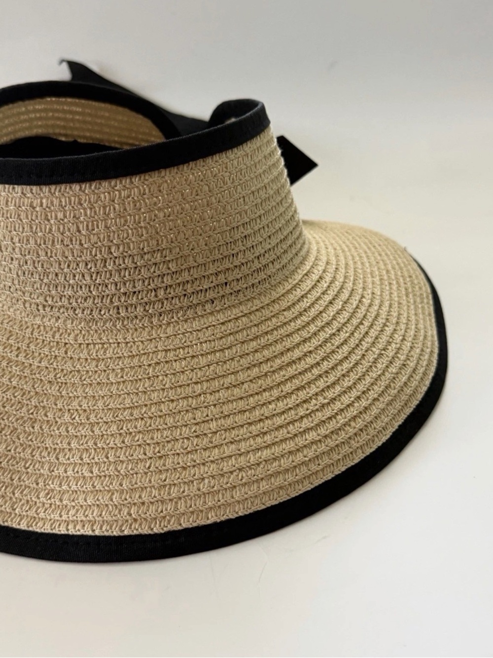 Serra Wide Brim Visor Beach Hat Beige Black Bow Women's Paper Polyester One Size - Picture 2 of 9
